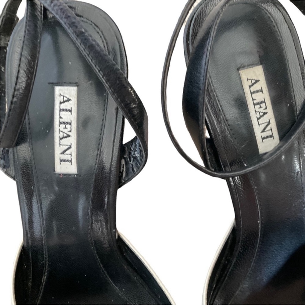 Alfani Black and White Leather Peep-Toe Heels with Slingback Strap - Picture 8 of 9